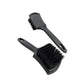 Black bristle tire and upholstery cleaning brush set with two angled heads and handles