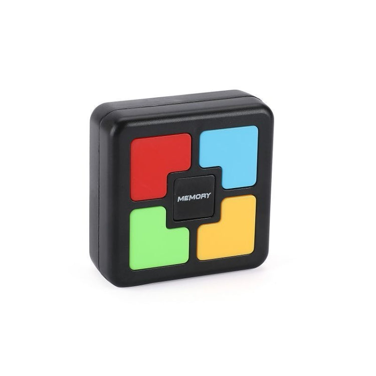 Black memory cube puzzle with four colored square panels and center Memory label