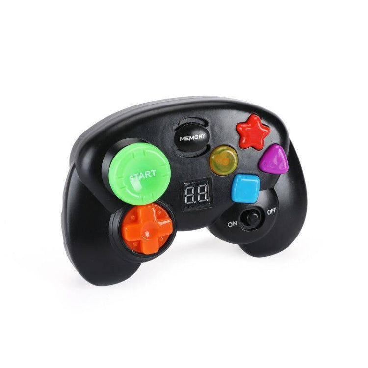 Black memory game controller with start button, shape dials, and screen
