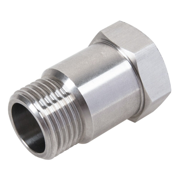 Stainless oxygen sensor adapter extension with M18x1.5 male threads and hex body
