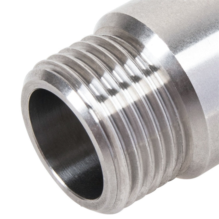 Close-up of stainless oxygen sensor adapter extension with M18x1.5 external threads