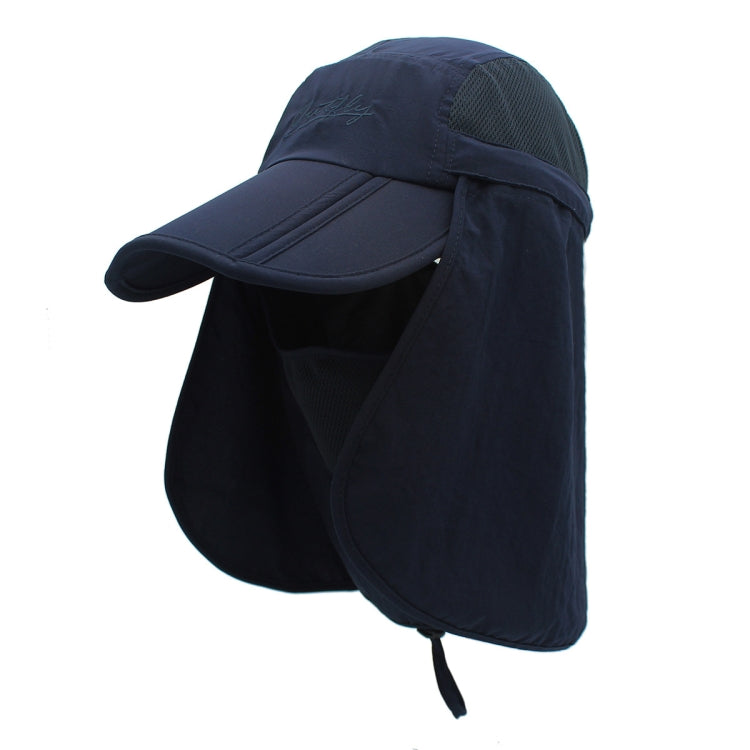 outfly adjustable 360° sun hat in navy with mesh panel and protective neck flap