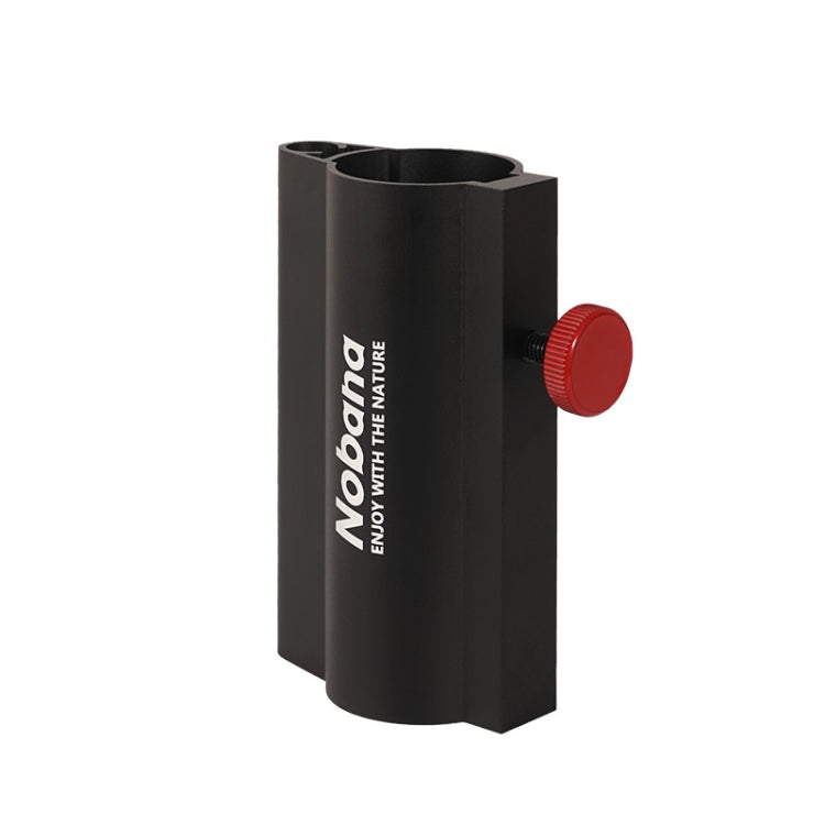 Black canopy pole holder with red threaded knob and two open tube slots