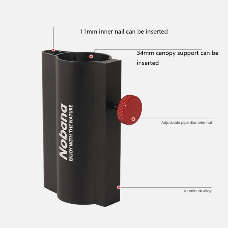 Black canopy pole holder with red knob and marked insert points for support tube
