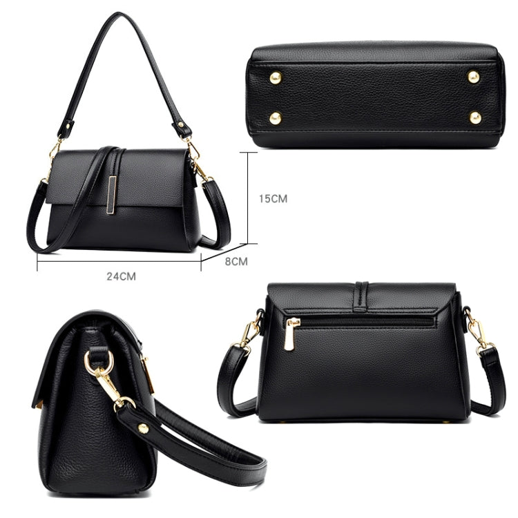 Black small square single-shoulder messenger bag with gold hardware and adjustable strap