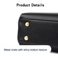 Black textured messenger bag with gold rivets on the front flap