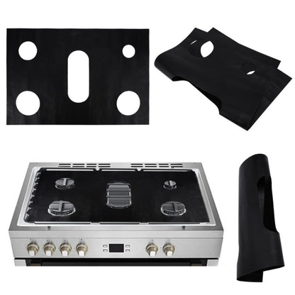 Black 5-hole gas stove protective cover pad with oval burner cutouts