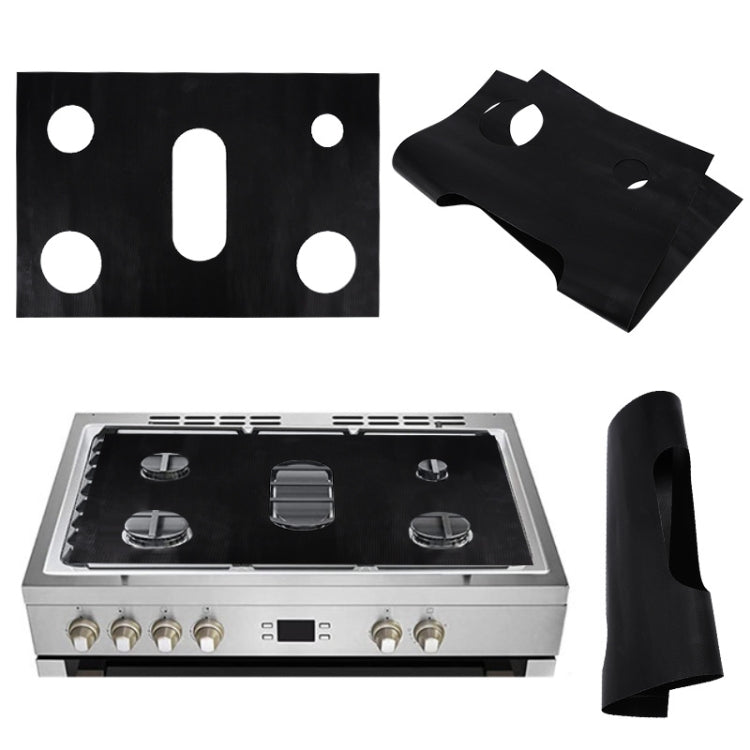 Black 5-hole stove cover pad with five oval cutouts, shown with folded spare pieces