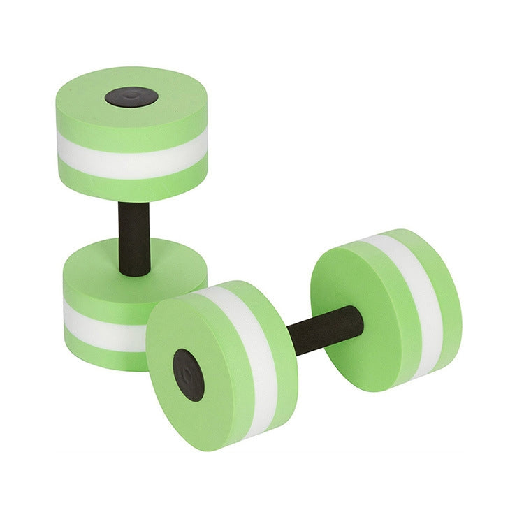 Green and white floating EVA foam dumbbells with black center handles, 1 pair