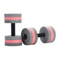 Gray and pink floating EVA foam dumbbells with black center handles, 1 pair