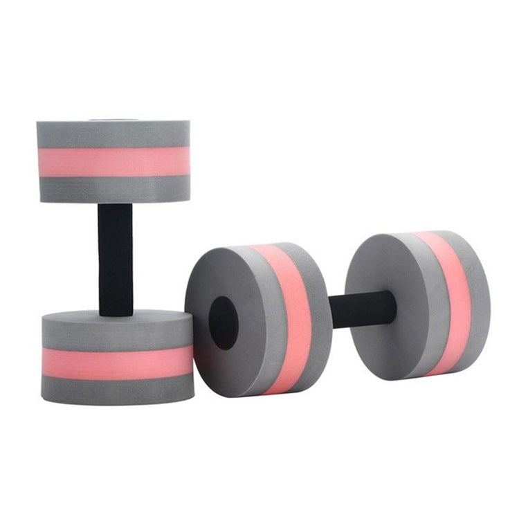 Gray and pink floating EVA foam dumbbells with black center handles, 1 pair
