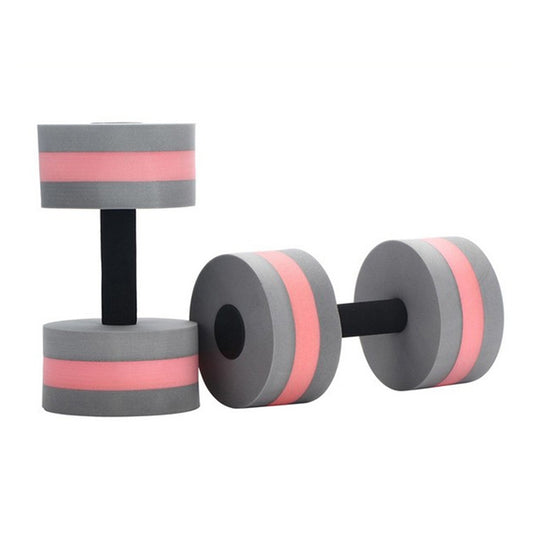 Gray and pink floating EVA foam dumbbells with black center handles, 1 pair