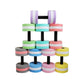 Assorted floating EVA foam dumbbells with striped foam discs and black handles, set