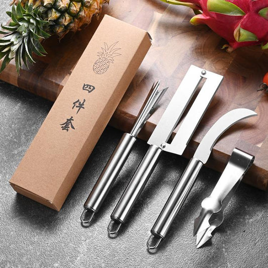 Stainless steel pineapple knife set with four coring and slicing tools