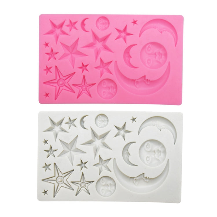 Stacked star and moon face silicone molds in pink and gray, with raised relief shapes
