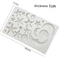 White silicone mold with star, crescent moon, and baby face relief cavities
