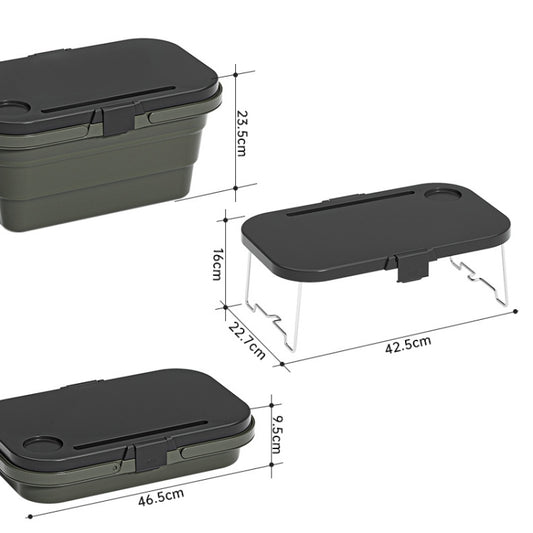 Folding picnic water carrier box with removable lid and fold-out support legs