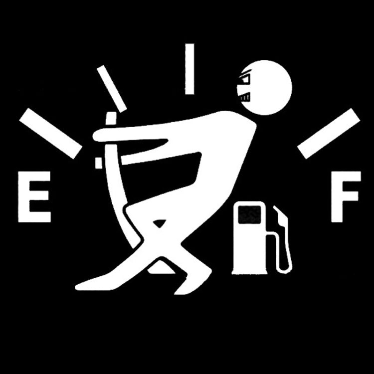 White reflective fuel gauge icon car sticker with fuel pump and arrows design