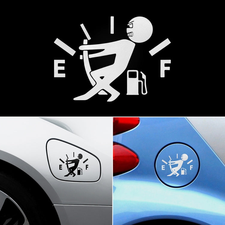 Reflective fuel gauge icon car sticker shown on vehicle panels with white and black design