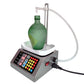 Automatic liquid dispenser with tube, stainless base, and green bottle on platform
