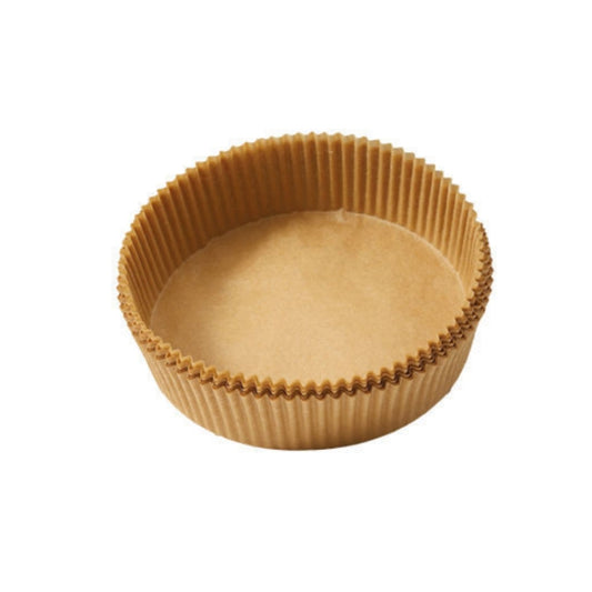 Air fryer oil absorbing paper liner, round tan cup with textured ridges