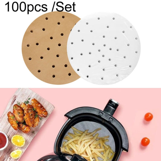 Air fryer oil-absorbing paper pads set of 100, round perforated rounds in brown and white