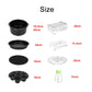 Air fryer baking accessory set size chart showing pan, racks, and mold dimensions
