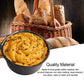 Nonstick air fryer pan with golden baked pastry inside a black rim