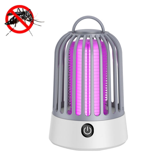 Gray direct-plug mosquito repellent photocatalyst lamp with glowing purple interior and power button