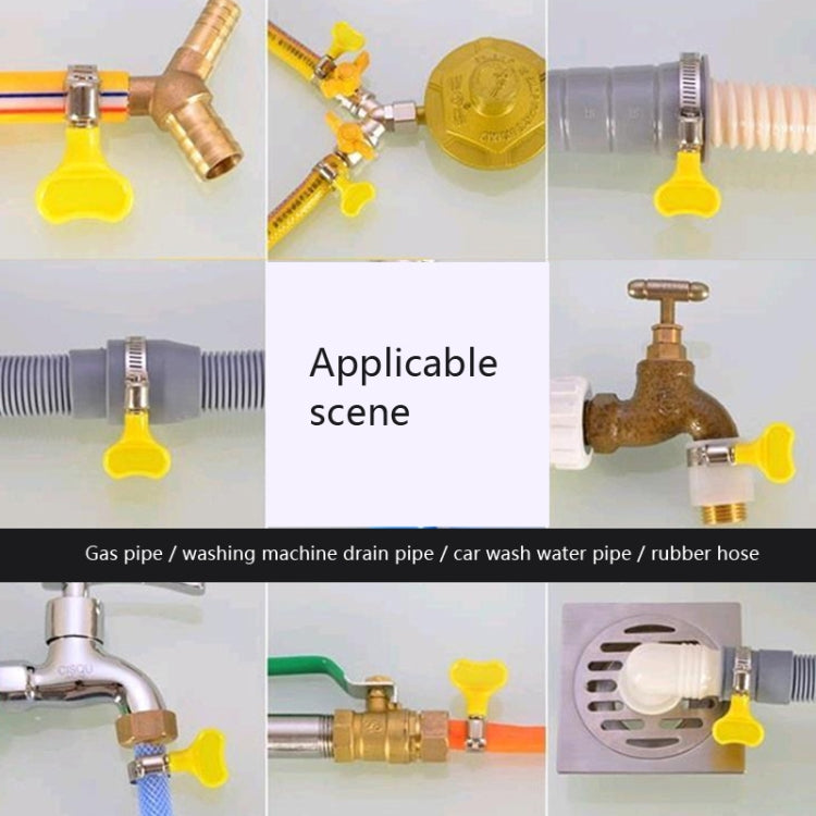 Set of yellow-handled hose clamps for rubber hoses and pipes, multiple views