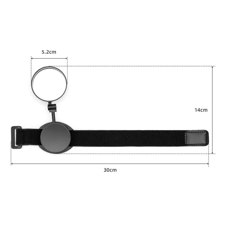 Bicycle rearview mirror with wrist strap, flat view of round mirror and long strap