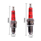 Motorcycle spark plug with red insulator; shows 68 mm height and 11 mm width