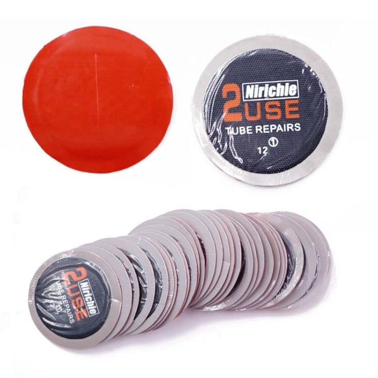 Round tire repair patch set with red backing and black 2-use patch disc, 60mm