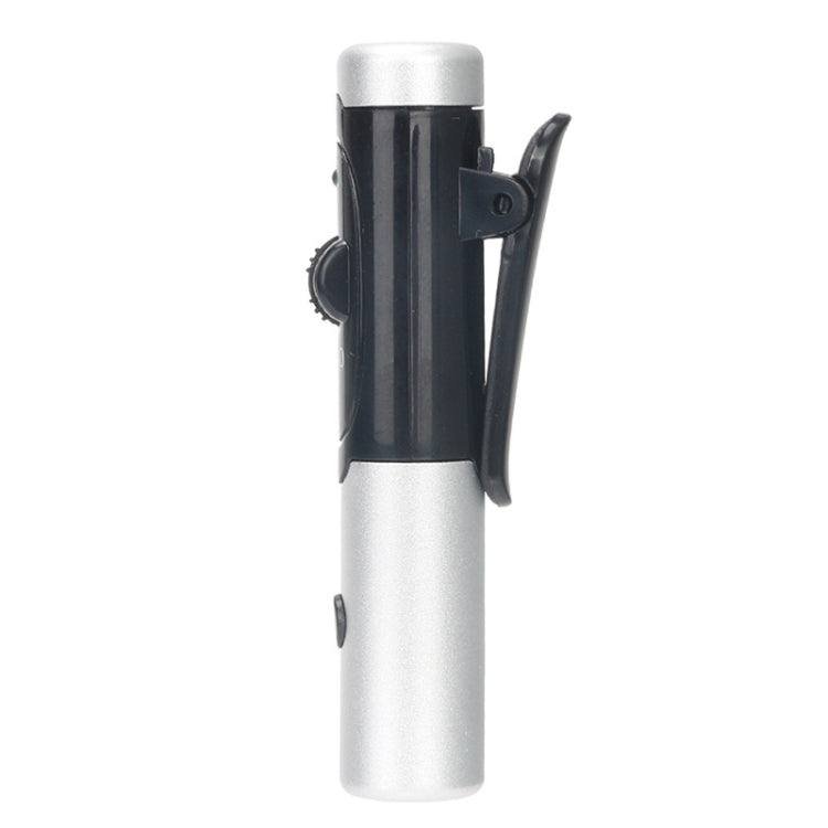 Silver hearing aid amplifier with side clip and control switches