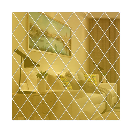 Golden rhombus grid acrylic mirror wall stickers with glossy white diamond lattice