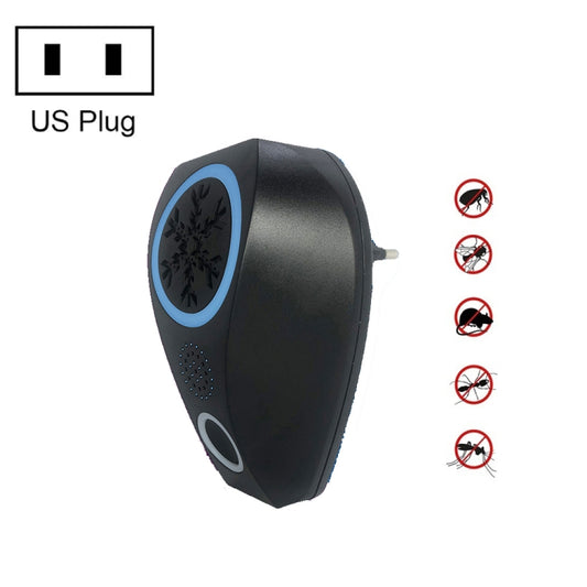 Ultrasonic mosquito repellent device with US plug, black and blue circular indicator