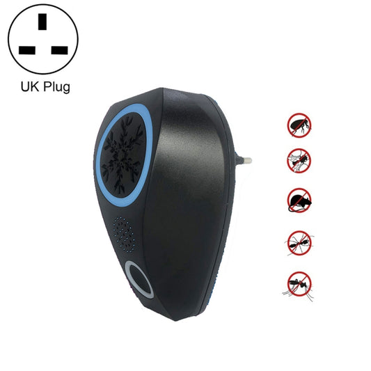 Ultrasonic mosquito repellent device with UK plug, black and blue circular indicator