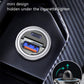 Car cigarette lighter fast charge plug inserted in socket, blue-lit dual ports