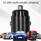 Car cigarette lighter fast charge plug, black body with dual ports and blue power light