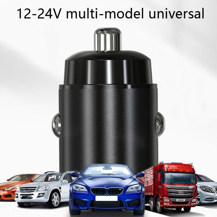 Car cigarette lighter fast charge plug, black body with dual ports and blue power light