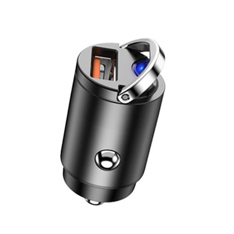 Car cigarette lighter fast charge plug with dual ports, black body and blue/orange indicator