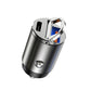 Car cigarette lighter fast charge plug with dual ports, silver top and orange-blue indicator