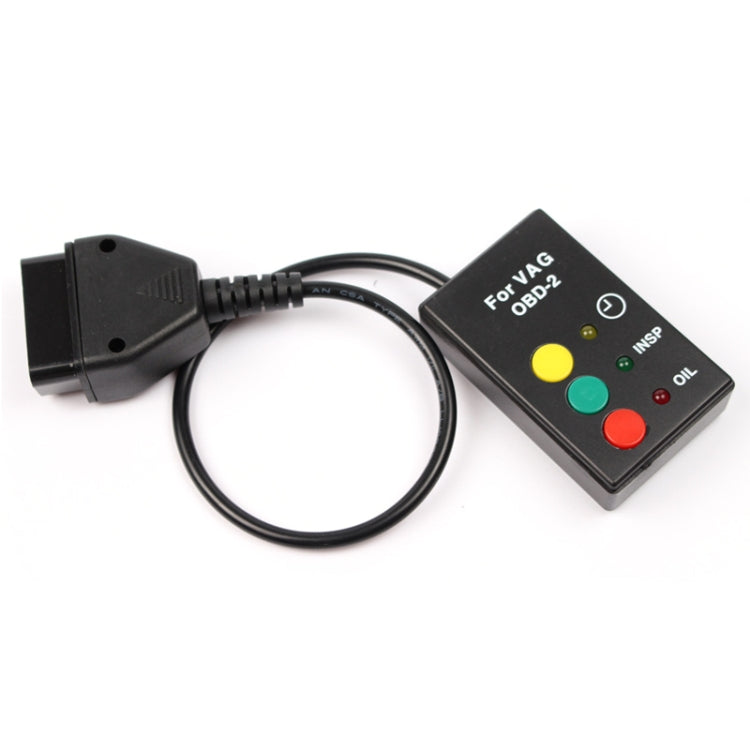 VAG OBD2 maintenance lamp reset tool set with two OBD-II connectors and LED buttons