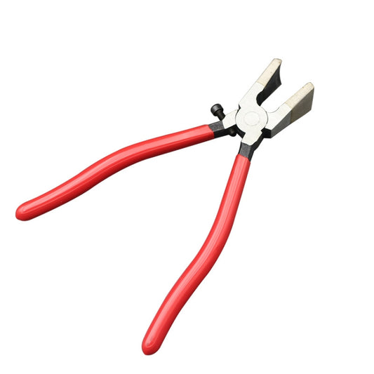 8-inch glass tile breaker pliers with red insulated handles and metal cutting jaws