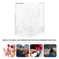 Transparent watch display box set in retail packaging with watch image graphics.