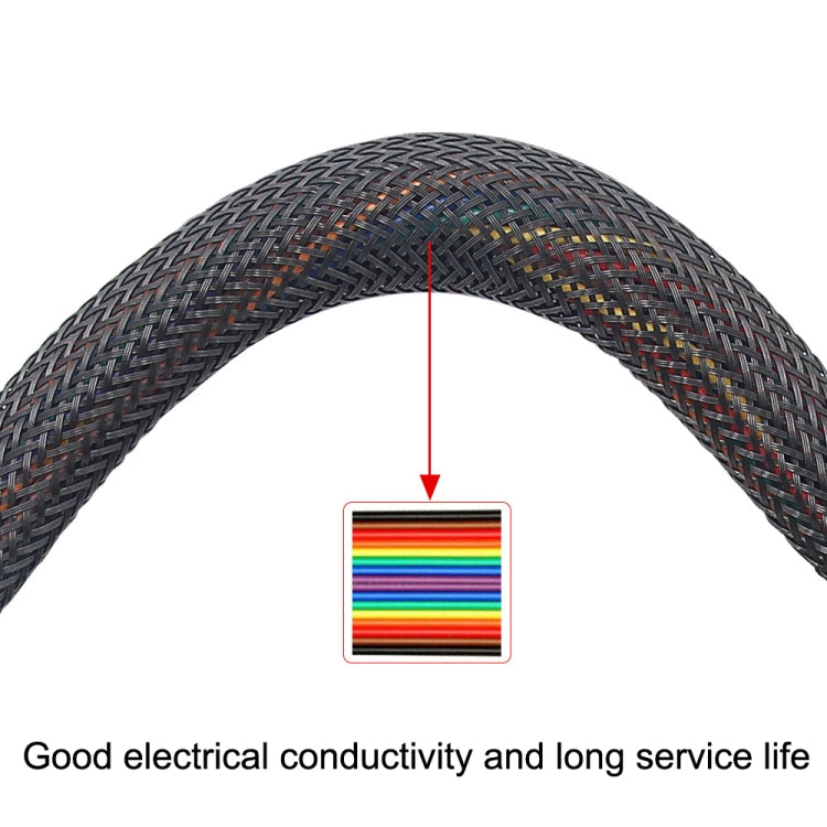 Braided 16-pin OBD2 extension cable with highlighted conductor color bands
