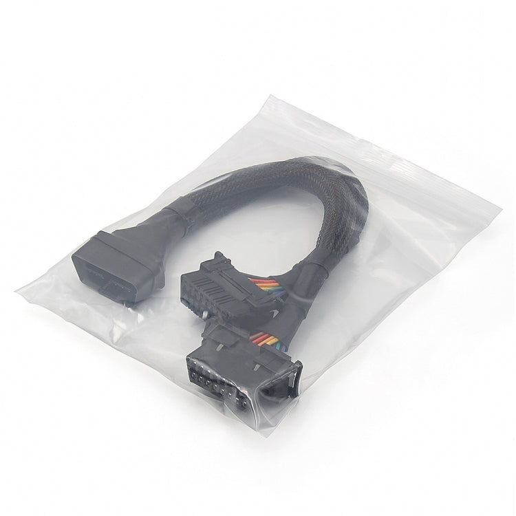 16-pin OBD2 extension cable set in clear bag, braided harness with connectors