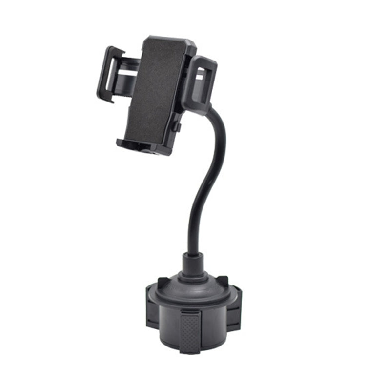 Universal phone mount bracket with long flexible hose and round cup base, dark gray