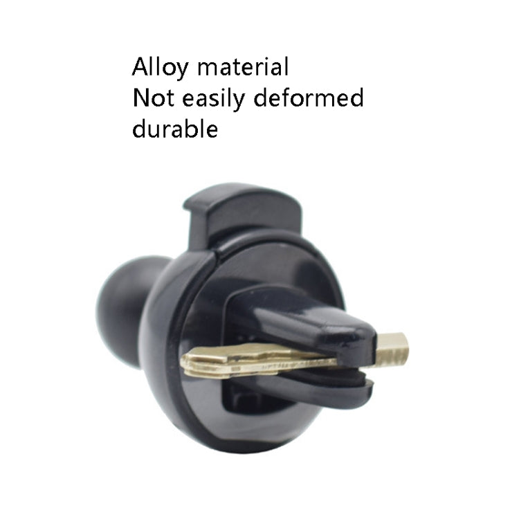 Round vent mount base with metal stem connector and phone holder arm, black.
