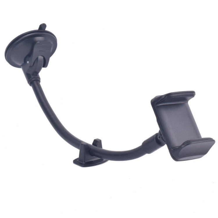 Black suction cup mobile phone holder with flexible neck and dual clamp arms